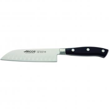 Arcos Riviera Serie - Cuchillo Santoku Asiático, Hoja Forjada de Acero Inoxidable Nitrum 140mm, Mango Negro de Polioximetileno en Estuche