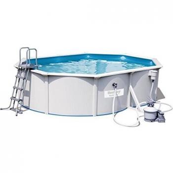 Piscina Desmontable de Acero Ovalada Bestway Hydrium 500x360x120 cm con Depuradora de Arena, Escalera y Tapiz de Suelo