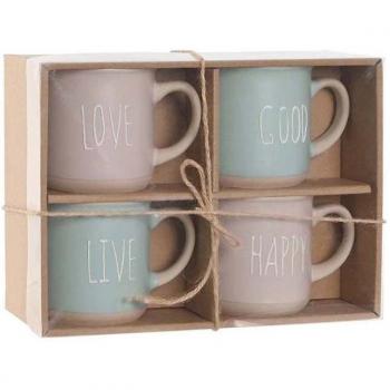 Juego de 4 Tazas Mug Home ESPRIT Azul Rosa Gres Urbano