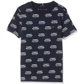 Tommy Hilfiger All Over Print Logo tee S/s Camiseta, Azul