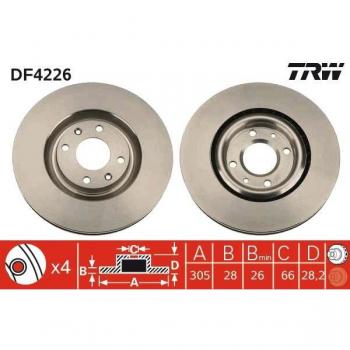 Disco de freno TRW DF4226, frente, ventilado, 1 pieza
