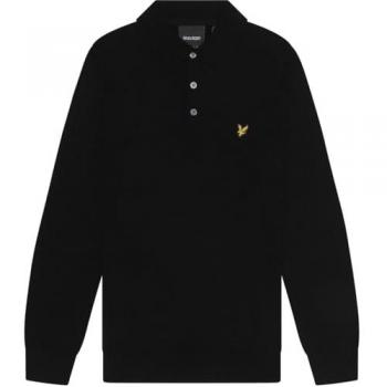 Lyle & Scott Longsleeved Merino Knitted Polo Shirt - Jet Black - Male - Size: S