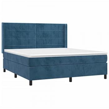 Cama Box Spring con Colchón y LED Terciopelo Azul Oscuro 180x200 cm