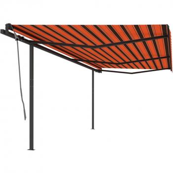 Toldo manual retráctil Día y Noche con postes naranja y marrón 6x3 m