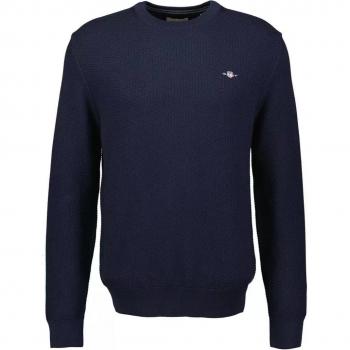Gant Men's Cotton Micro Textured C-Neck Sweater - Evening Blue - S