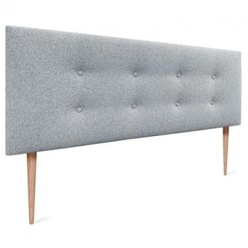 Cabecero Tapizado de Polipiel o Tela Aqualine Pro con 2 Hileras de Botones y Patas (150x105cm, Gris Perla)