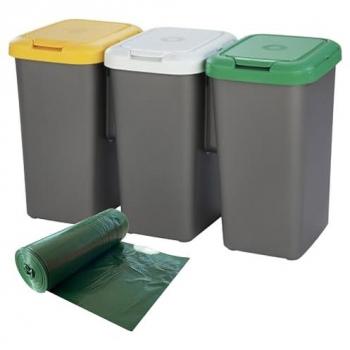 Papeleras de reciclaje 3 compartimentos 3x 25L + Rollo de 20 bolsas de basura 30L - Wellhome