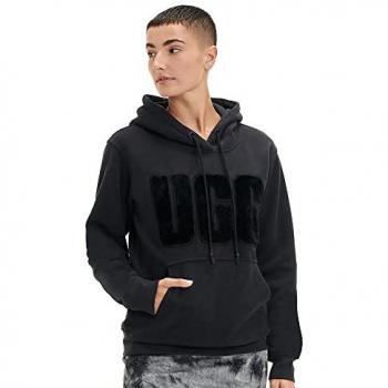 UGG Women's Rey Fuzzy Logo Black Hoodie M - Casual Cotton Blend