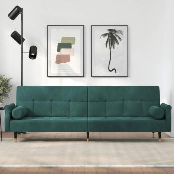 Sofá Cama de Vellón Verde Oscuro con Cojines