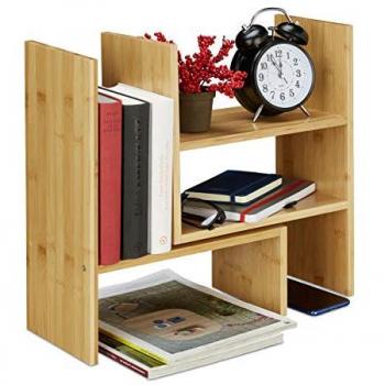 Estante Organizador Ajustable de Bambú para Escritorio, Cocina y Baño - 40 cm Alto, Natural