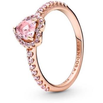 Anillo Corazón Brillante Elevado en Oro Rosa de 14K con Circonitas Cúbicas y Cristal Rosa, Talla 48