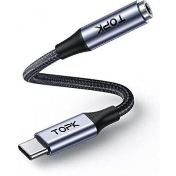 TOPK Adaptador USB C a Jack 3.5mm,Adaptador para Auriculares, Adaptador USB C Jack para Samsung, Huawei, Xiaomi, OnePlus Google Pixel, Otros Android