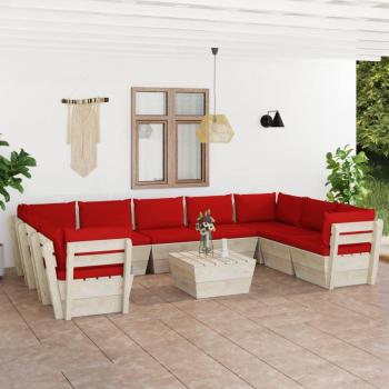 Conjunto de muebles de jardín de palés 10 piezas con cojines de madera de abeto