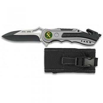 ALBAINOX 19461GR1010. Navaja seguridad gris sin sierra GUARDIA CIVIL. Mango de aluminio. Hoja de acero Inox. Hoja: 8.1 cm. Incluye punta rompevidrio, cutter cinturón de seguridad y funda de nylon