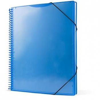 Carpeta Espiral A4 Azul con 50 Fundas y Bolsillo, 31x25x2 Cms