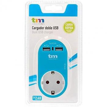 TM Electron TMUAD114A - Adaptador de corriente cargador con una toma de enchufe y 2 tomas USB, color azul