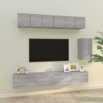 Juego de Muebles para TV 6 Piezas Gris Sonoma en Madera Contrachapada