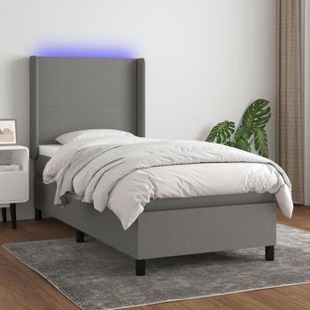 Colchón cama suave con tela LED gris oscuro 90x190 cm, incluye colchón box spring y luces LED