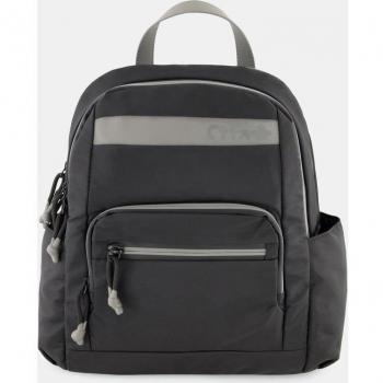 Mochila de nylon engomada en negro con bolsillos exteriores