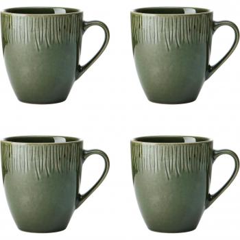 Juego de 4 Tazas de Gres Mikasa Jardin, 420ml, Verde, Apto para Lavavajillas y Caja de Regalo