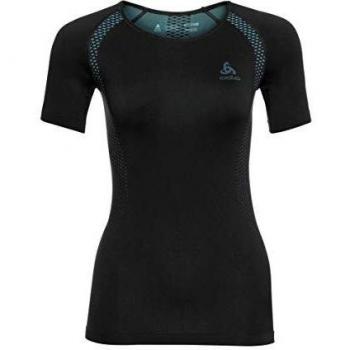 Odlo SUW Crew Neck s/s Performance Light, Mujer, Negro y Azul, Extra-Small