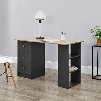 Escritorio de ordenador Lemberg 120 x 49 x 72 cm - Gris oscuro/Efecto madera - 3 compartimientos y 3 cajones