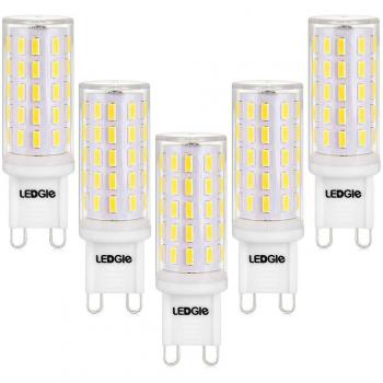 LEDGLE Bombillas LED G9 6W, No Regulable 54LEDs Blanco Frío 6000K Sin Parpadeo, 60W Bombilla Halógena Equivalente, Pack de 5