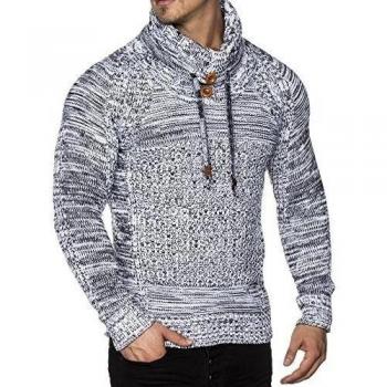 tazzio Hombre Styler punto grueso de jersey con cuello Melange patrón 16480 Weiß L