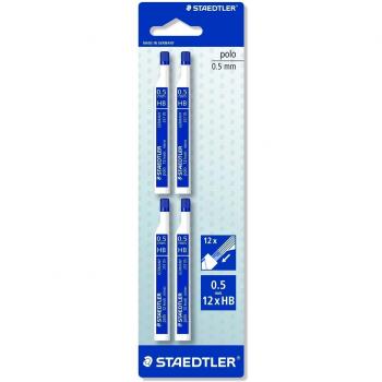 Staedtler Mars micro carbon 25705HBBK4. Minas finas de grafito. Blíster con cuatro tubos de 12 minas HB de 0,5 mm.