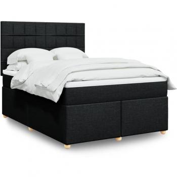 Cama Box Spring con Colchón de Tela Negro 140x190 cm
