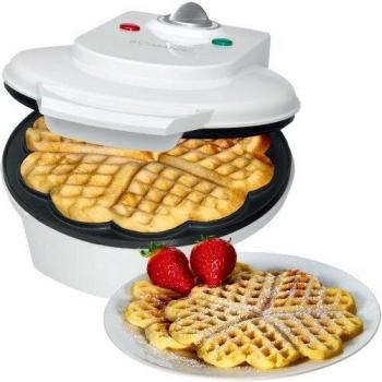 Bomann WA 5018 - Gofrera máquina para hacer gofres en forma de corazón, plato 18 cm, placa antiadherente, termostato regulable, 1200 W, color blanco