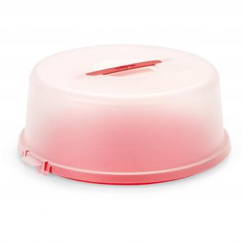 Emsa Portapasteles Basic 504917- Portapasteles de 33 cm, tapa protectora con asa y cierre de seguridad, para picnics, barbacoas, eventos, fácil limpieza al lavavajillas, transparente y rojo