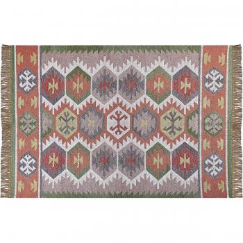 Alfombra Área Multicolor 160 x 230 cm Material Sintético con Flecos Estilo Indio