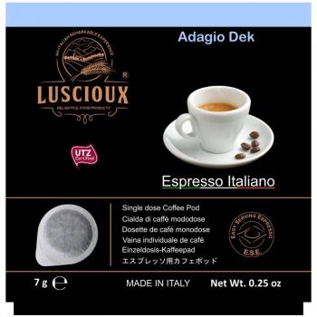 Luscioux Adagio Dek cápsulas ESE 44 mm |Aroma intenso descafeinado. Paquete de 100 cápsulas