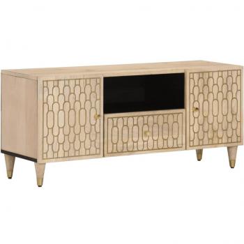 Mueble de TV de madera maciza de mango 105x33x46 cm, color marrón, ideal para salón y televisor