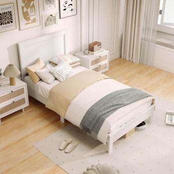 Twin Size Wood Platform Bed Frame with High Headboard - Costway White Design