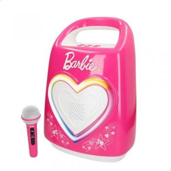Micrófono Karaoke Infantil Barbie - Altavoz Bluetooth con Luces de Colores, Soporte para Móvil y Asa de Transporte, 28x17x38 cm, Juguete para Niñas a Partir de 4 Años