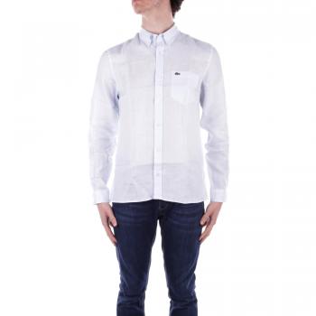 Lacoste Men's Long Sleeve Blue Linen Shirt