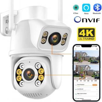 Cámara IP WIFI 8MP 4K PTZ con Doble Lente, Detección Humana, Visión Nocturna y Vigilancia Exterior iCSee EU Plug