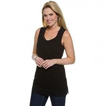 Gina Laura Mujer Top, punta, elástico, cuello redondo, largo, sin mangas, Monocromo, hasta tamaño xxxl, negro S