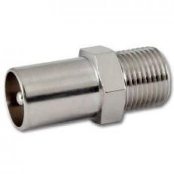Adaptador Coaxial Kathrein EMU 09 F a IEC, Conector Macho y Hembra, 75 Ohm, Metalizado
