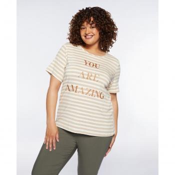 Camiseta de Rayas de Lúrex con Texto Frontal Fiorella Rubino
