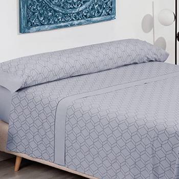 Juego de Sábanas Gea 4 Piezas Azul Polycotton Suave y Transpirable, Lavable a 30º y Fácil Planchado para Cama de 180cm
