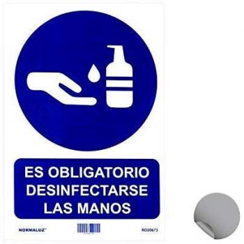 Normaluz RD20673 - Señal Adhesiva Es Obligatorio Desinfectarse las Manos 20x30 cm, Vinilo adhesivo
