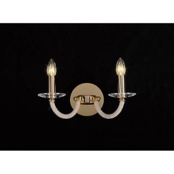 Aplique de pared Elena con interruptor, 2 bombillas, acabado en oro y cristal