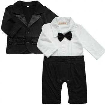 Freebily Pelele Mono para Bebé Niño Body + Traje de Algodón Chaqueta de Manga Larga de Príncipe Blanco y Negro 0-3 Meses