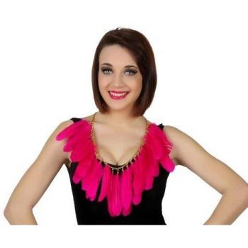 Collar con plumas de color rosa