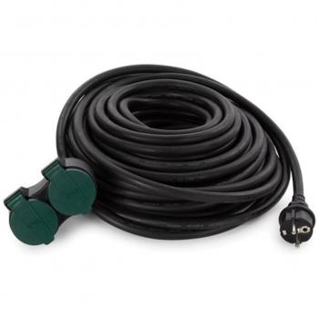 Cable Prolongador Exterior 20 m 2 Tomas Negro 3G2.5 Toma de Tierra Espiga