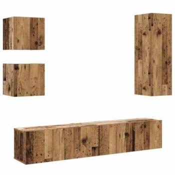 Conjunto de mueble de TV mural 5 piezas madera antigua y compuesta