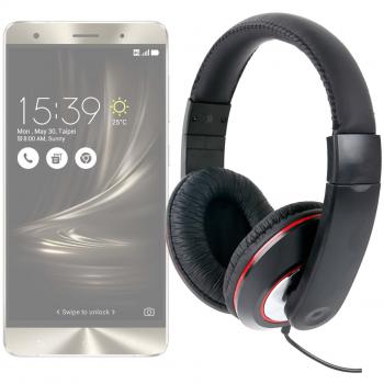 DURAGADGET Auriculares De Diadema Compatible con Smartphone ASUS ZenFone 3 Ultra | 3 Deluxe - Negro Y Rojo- con Cable De 2 Metros Y Conexión Jack De 3.5mm